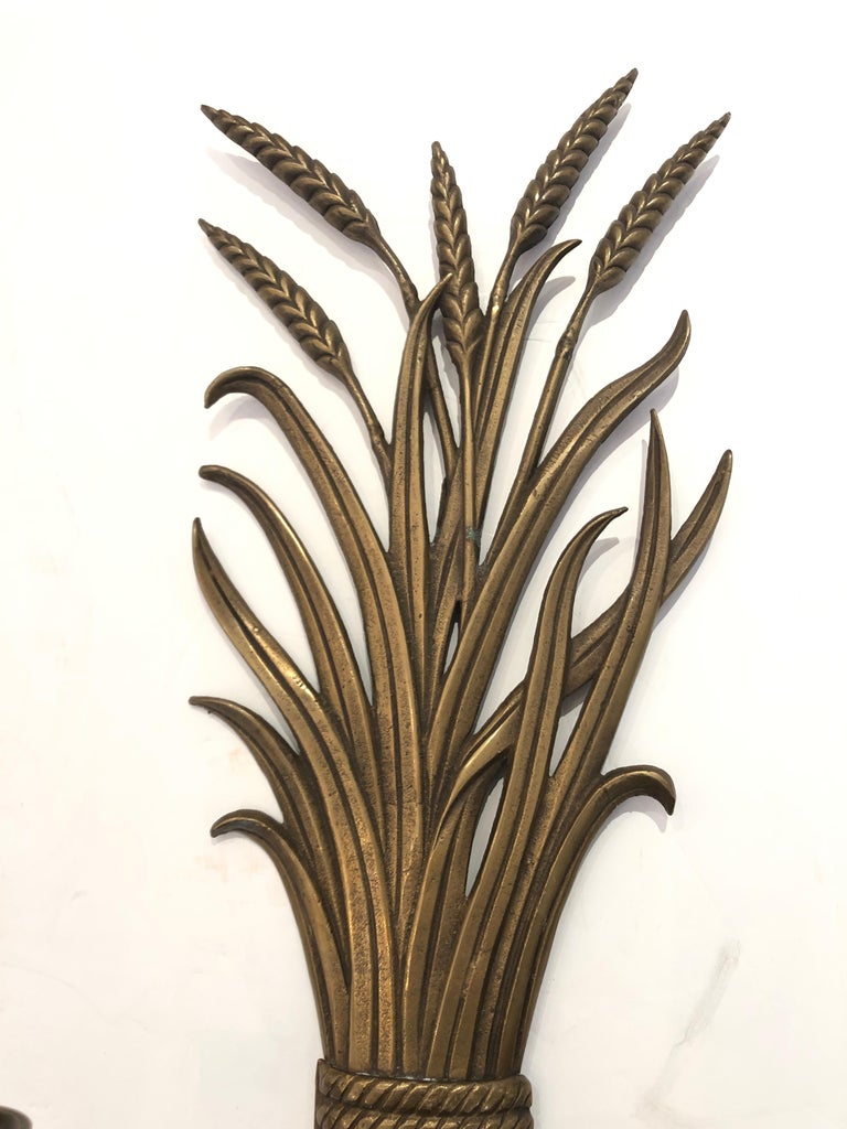 Classic Pair of Brass Wheat Sheaf Candle Sconces For Sale at 1stDibs