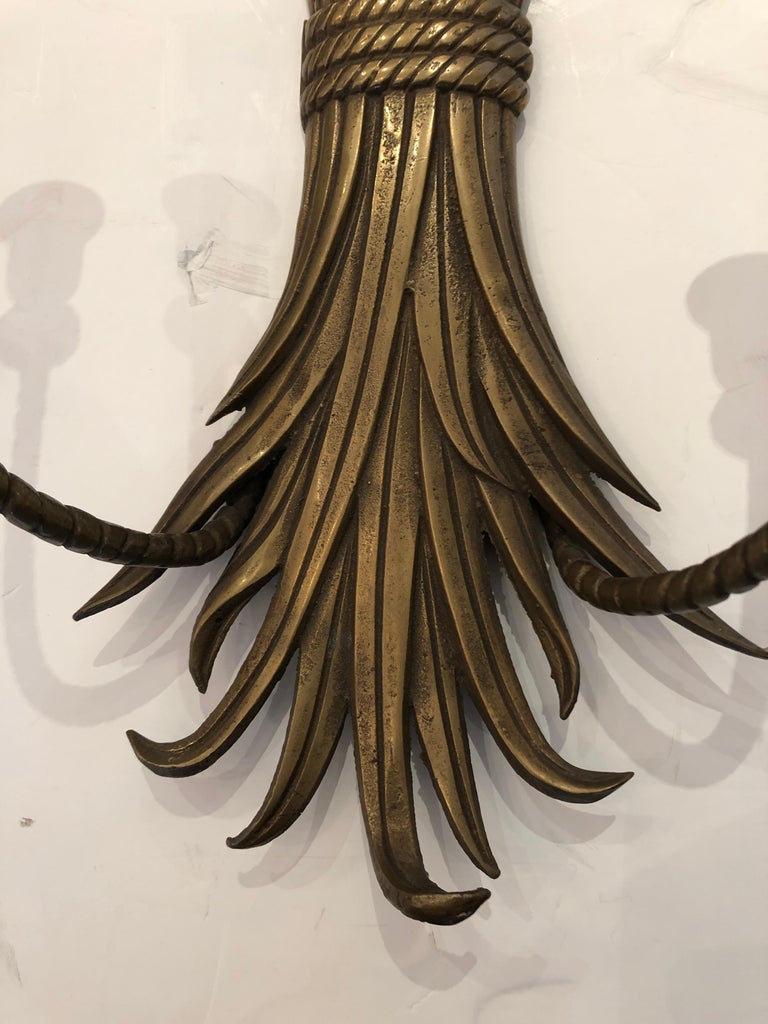 Classic Pair of Brass Wheat Sheaf Candle Sconces For Sale at 1stDibs