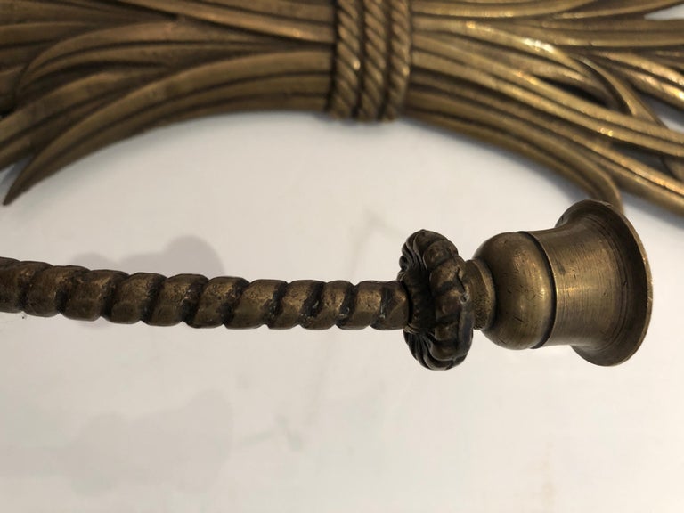 Classic Pair of Brass Wheat Sheaf Candle Sconces For Sale at 1stDibs