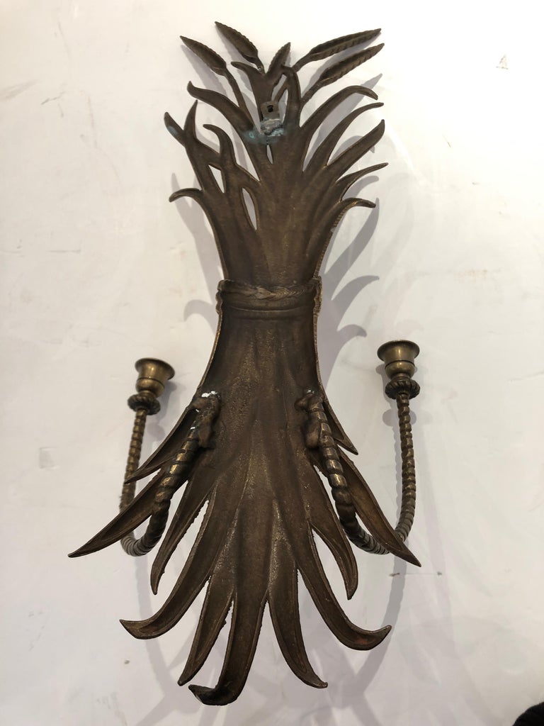 Classic Pair of Brass Wheat Sheaf Candle Sconces For Sale at 1stDibs
