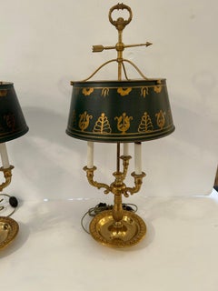 Classic Pair of Bouillotte Vintage Finely Cast Brass Lamps