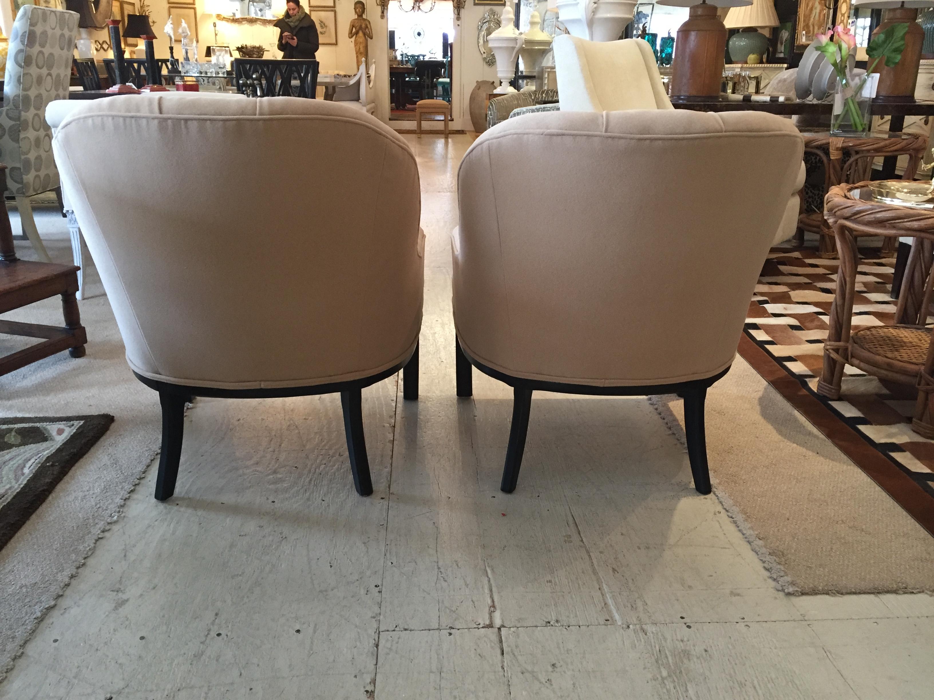 American Classic Pair of Camel Hair Mid-Century Modern Dunbar Style Club Lounge Chairs