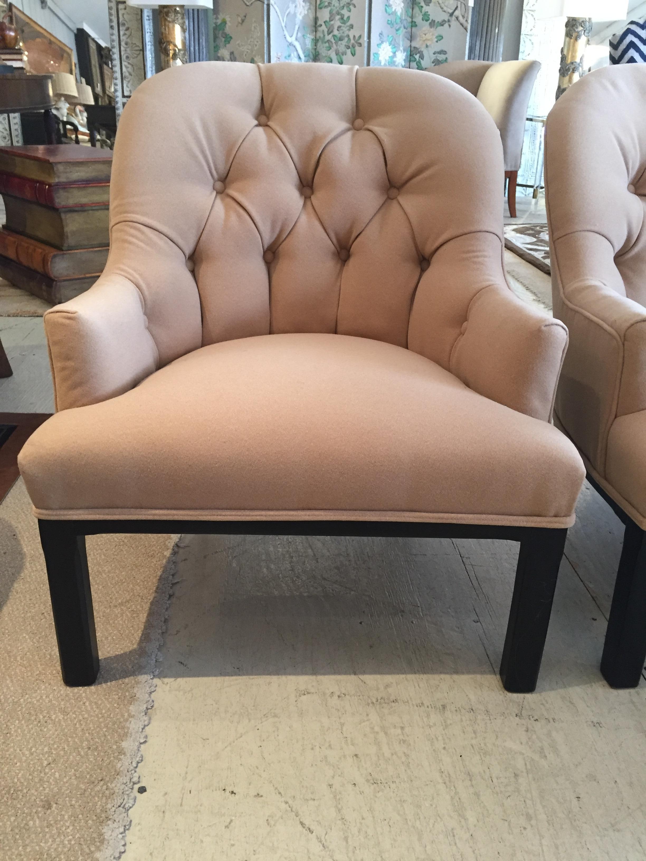 Mid-20th Century Classic Pair of Camel Hair Mid-Century Modern Dunbar Style Club Lounge Chairs