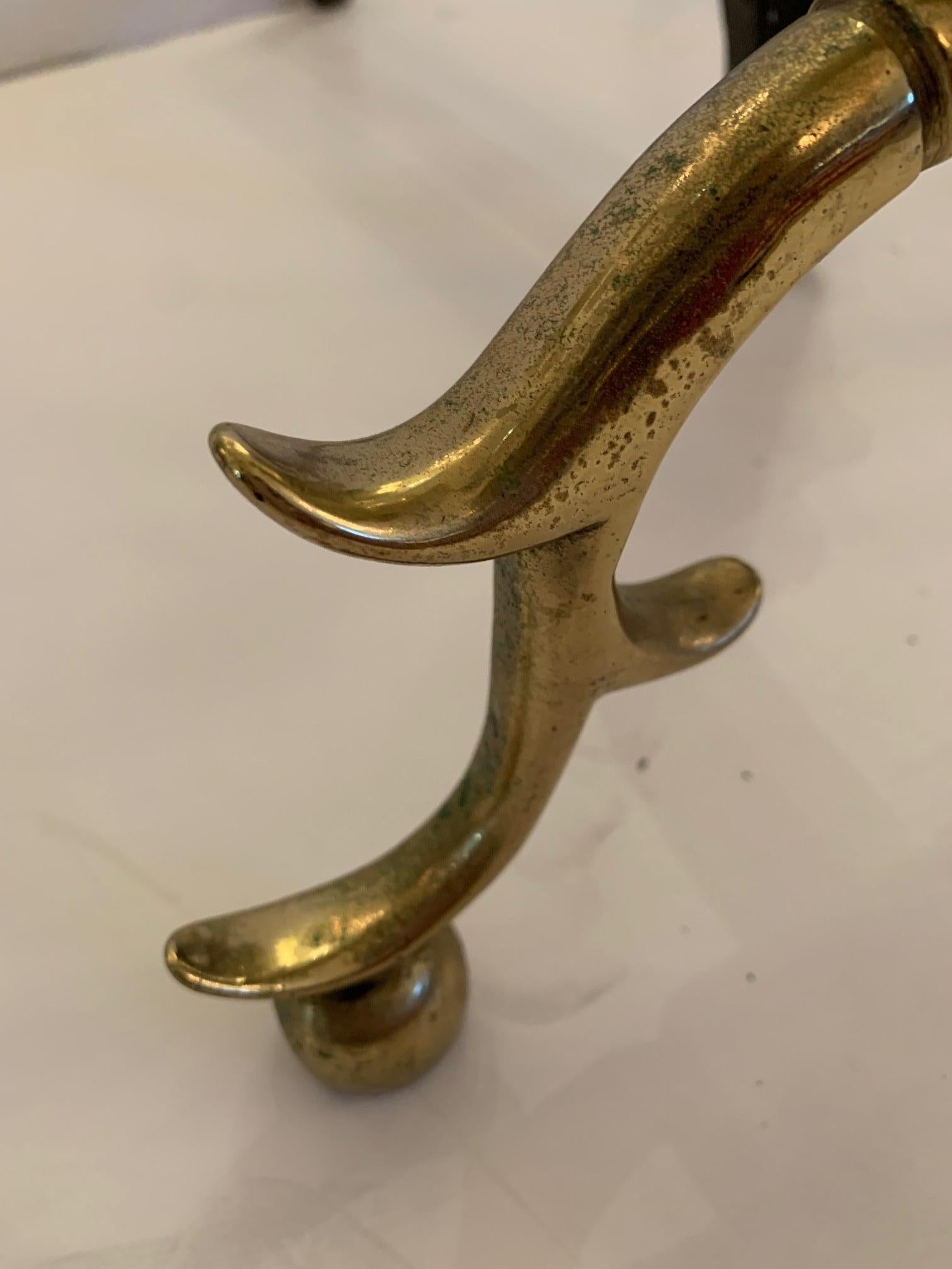 Classic Pair of Cast Brass Cannonball Designed Vintage Andirons In Good Condition For Sale In Hopewell, NJ