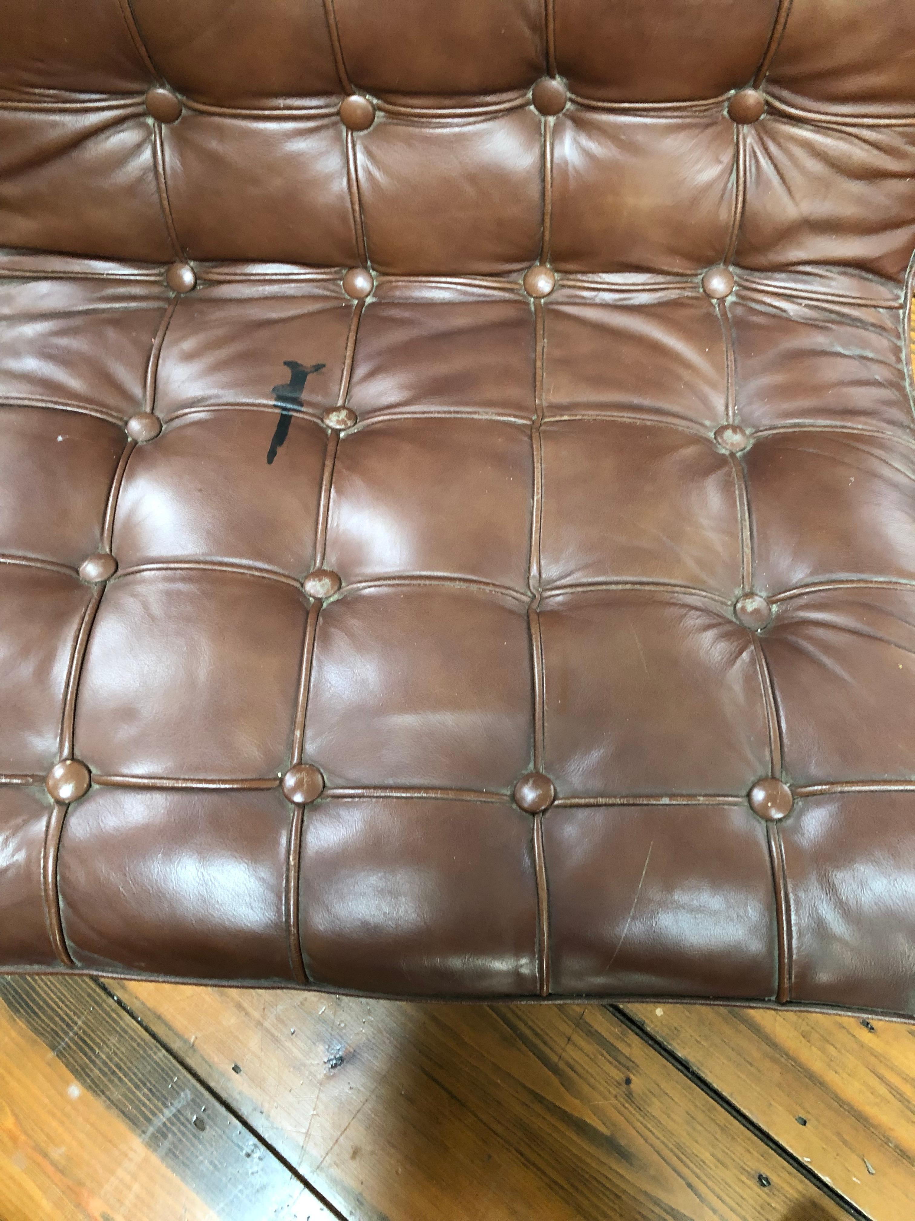 Classic Pair of Chocolate Brown Leather Barcelona Style Club Chairs 10