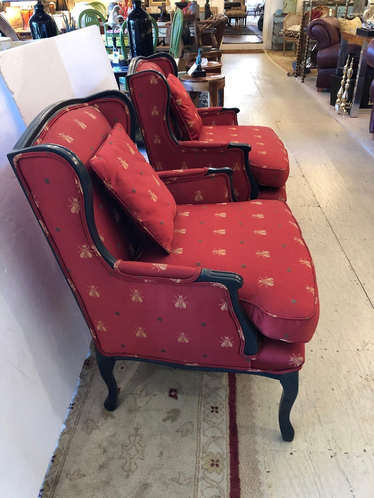 Classic Pair of Claret Napoleanic Bumblebee Scalamandre Upholstered ...