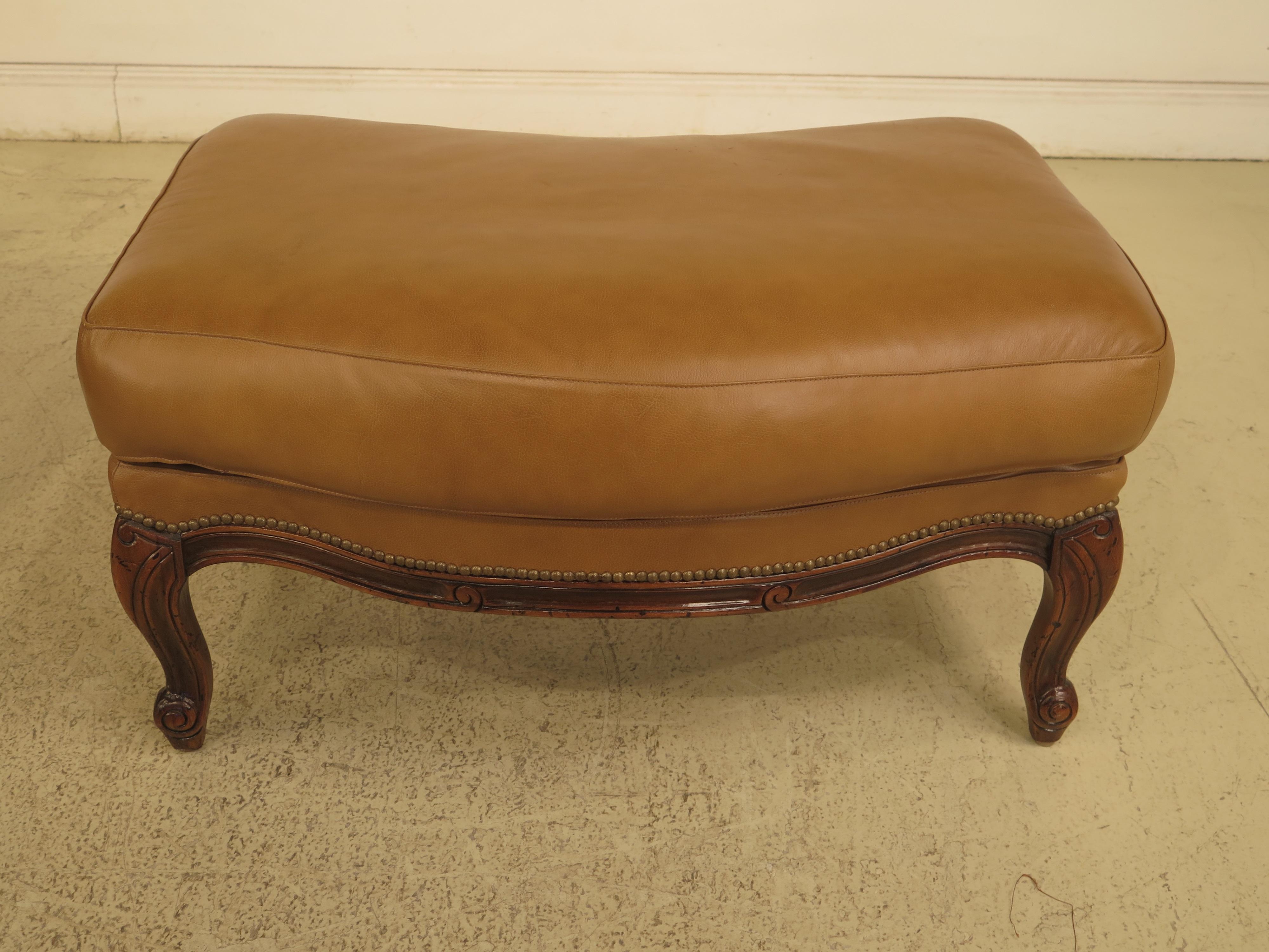 Classic Pair of French Louis XV Style Leather Bergères with Ottomans For Sale 4