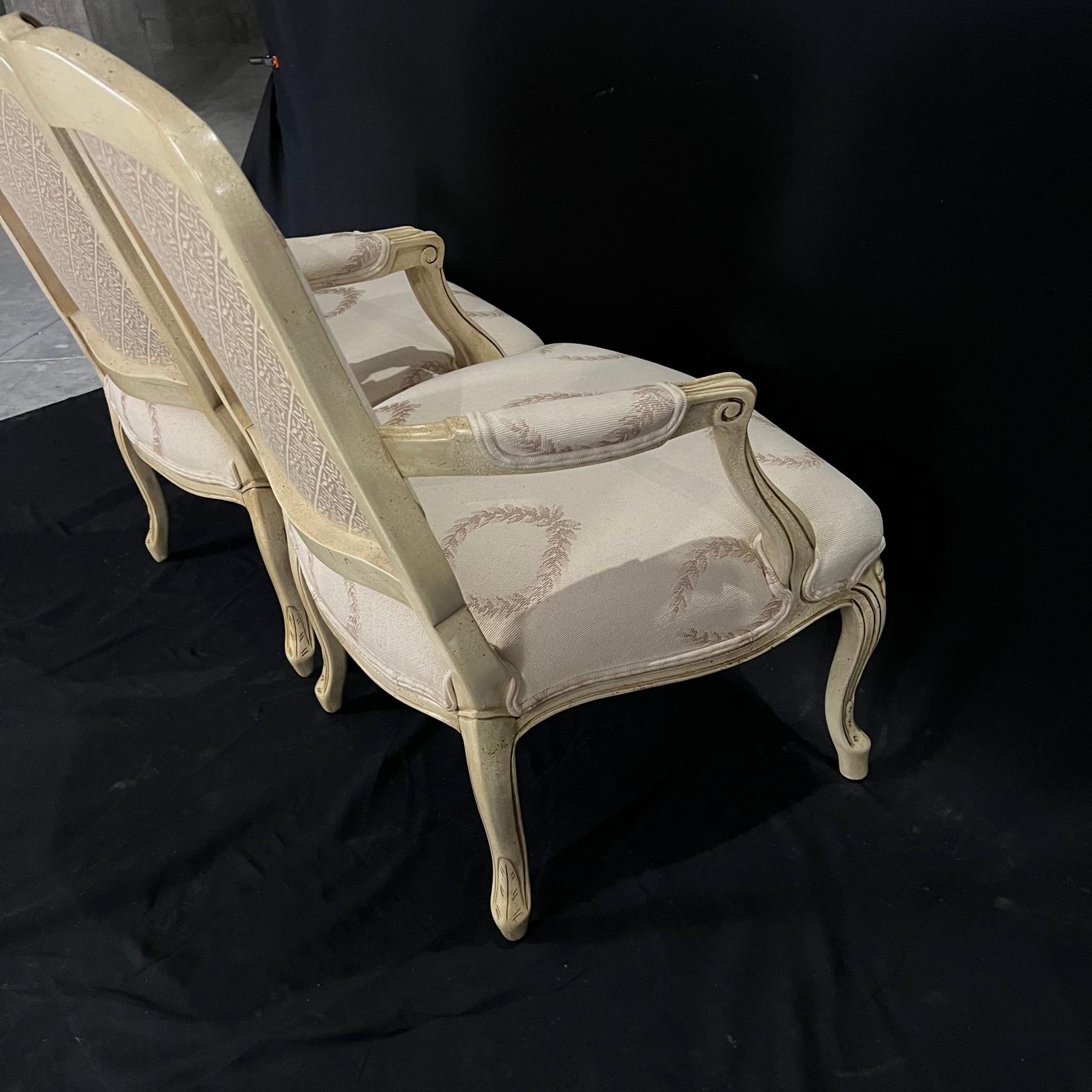 Classic Pair of French Louis XV Style Painted UpholsteredArmchairs or Fauteuils  For Sale 6
