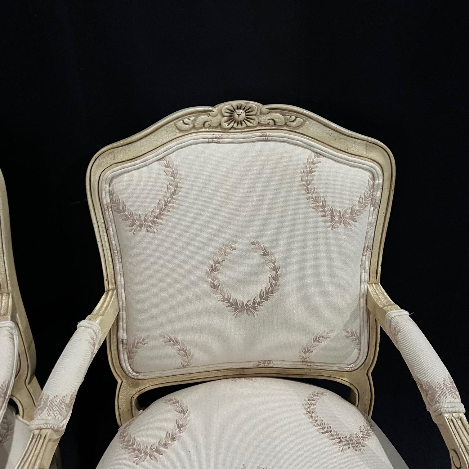 Classic Pair of French Louis XV Style Painted UpholsteredArmchairs or Fauteuils  For Sale 7