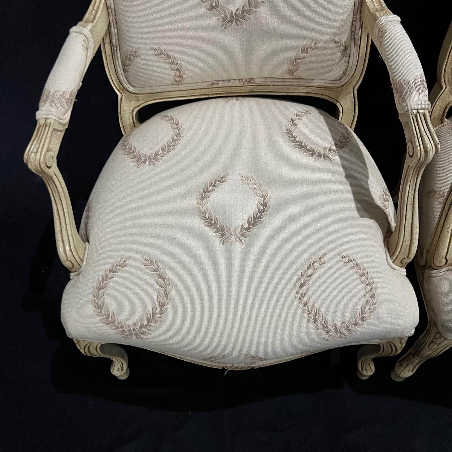 Classic Pair of French Louis XV Style Painted UpholsteredArmchairs or Fauteuils  In Good Condition For Sale In Hopewell, NJ