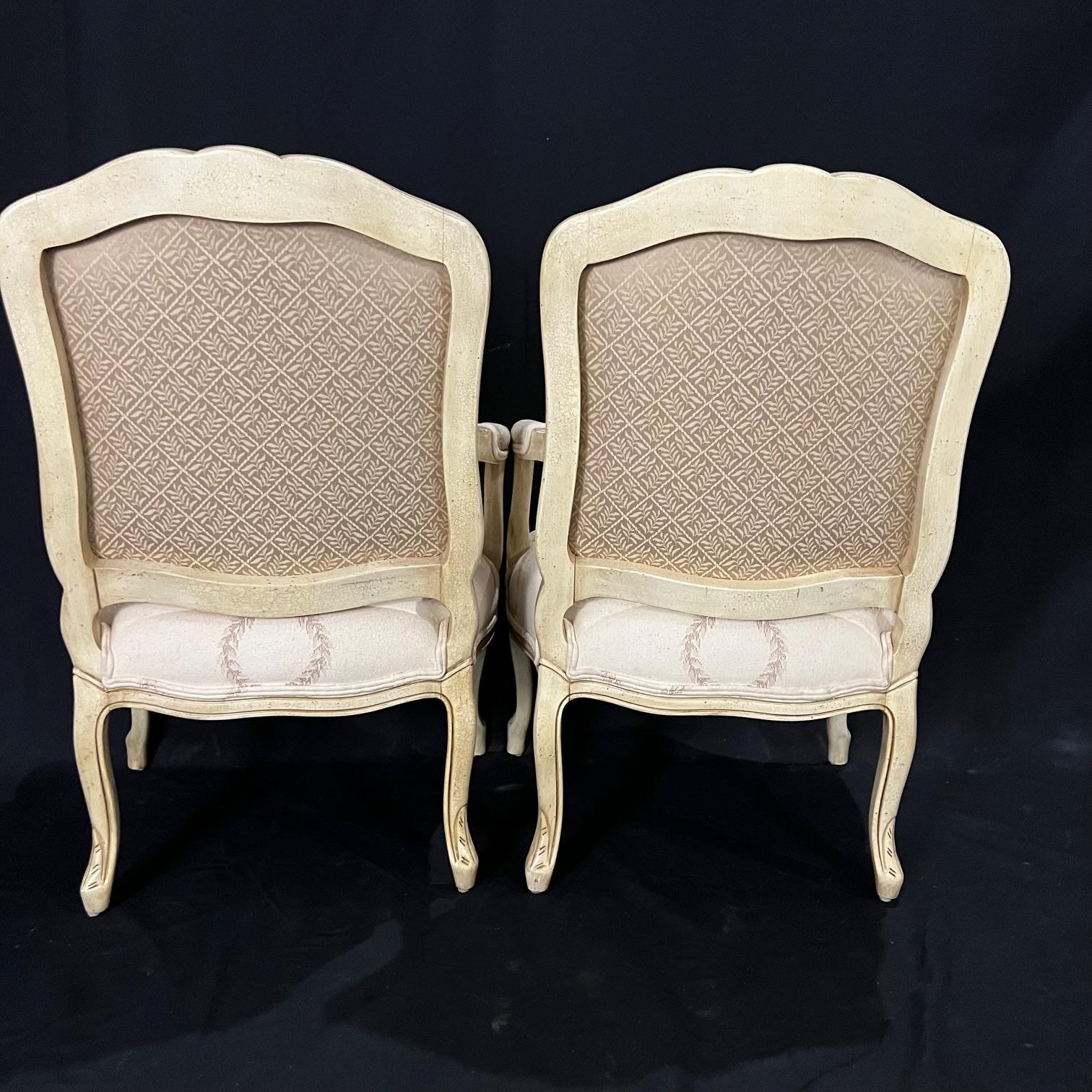 Classic Pair of French Louis XV Style Painted UpholsteredArmchairs or Fauteuils  For Sale 3