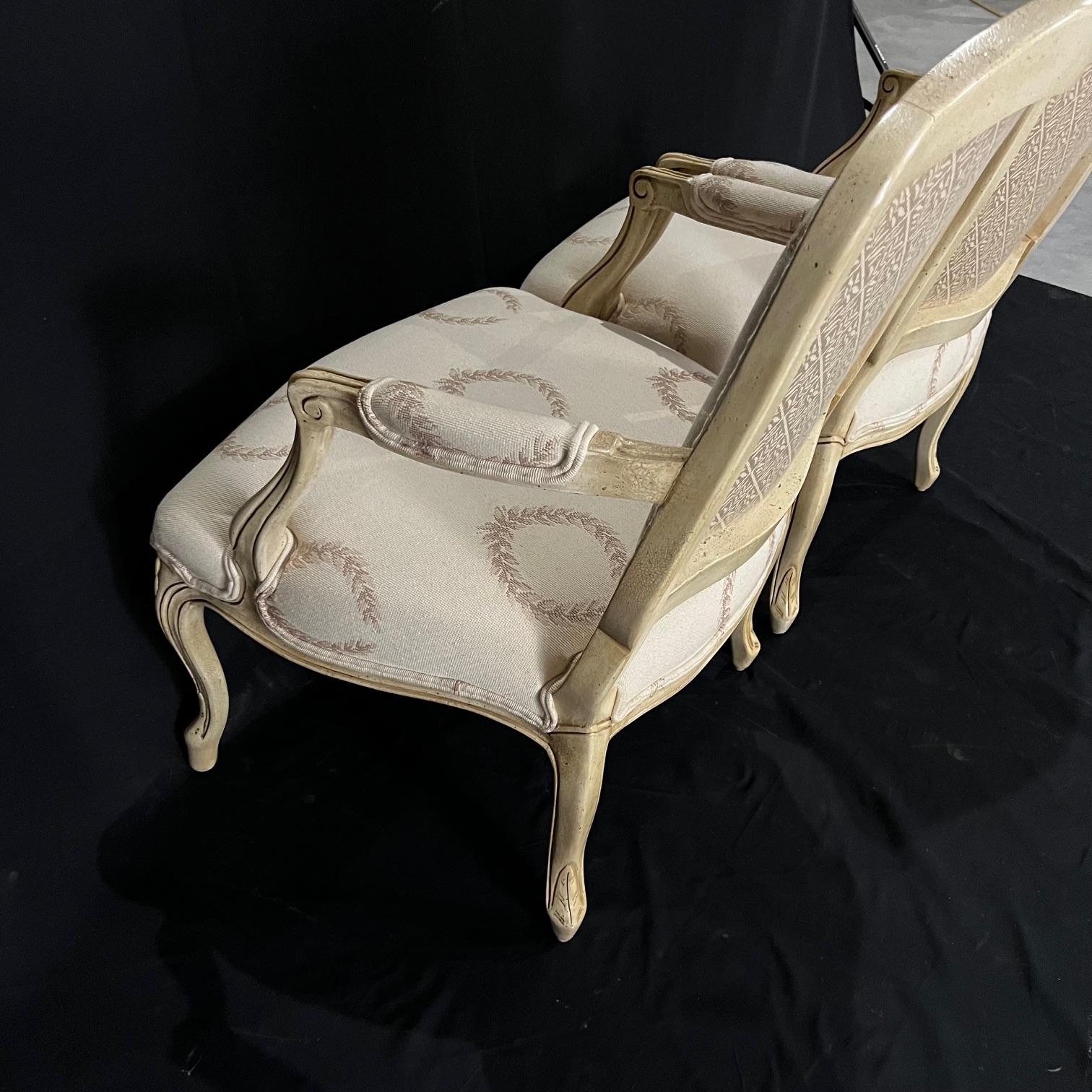 Classic Pair of French Louis XV Style Painted UpholsteredArmchairs or Fauteuils  For Sale 4