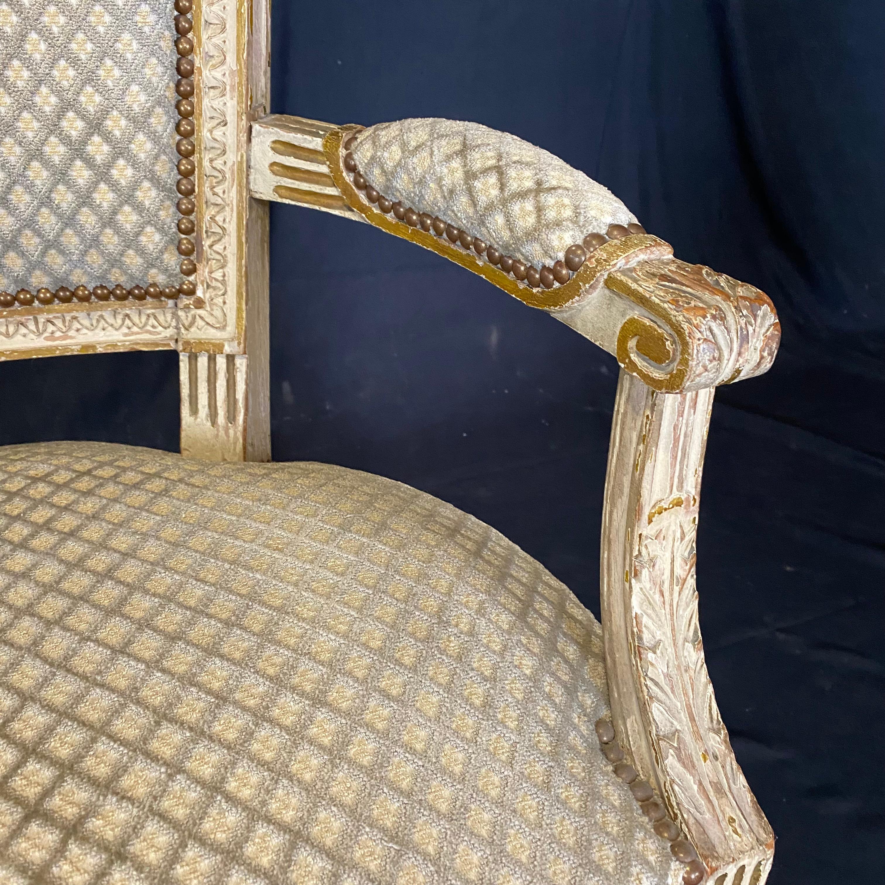 Classic Pair of French Louis XVI 19th Century Armchairs For Sale 6
