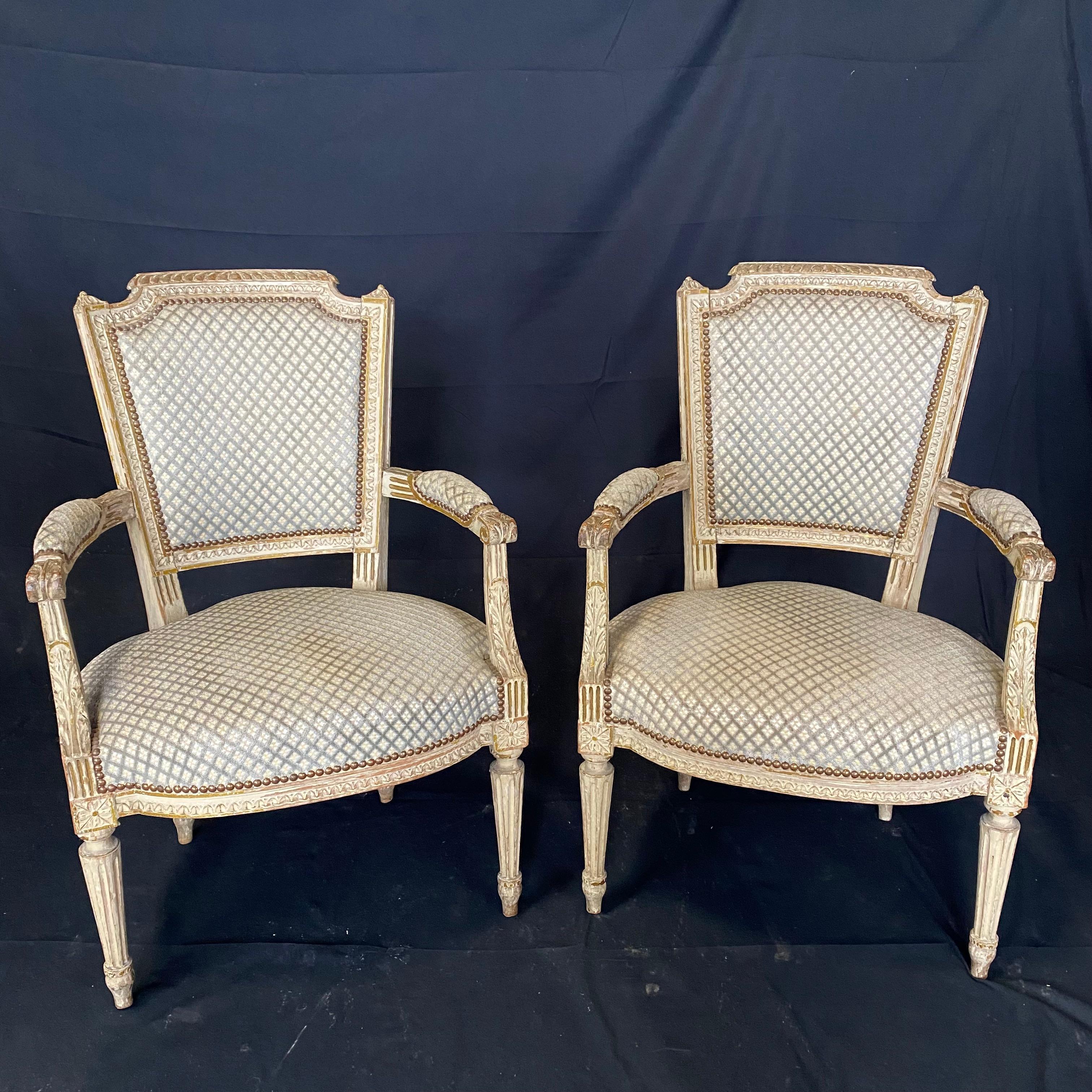 Classic Pair of French Louis XVI 19th Century Armchairs For Sale 9