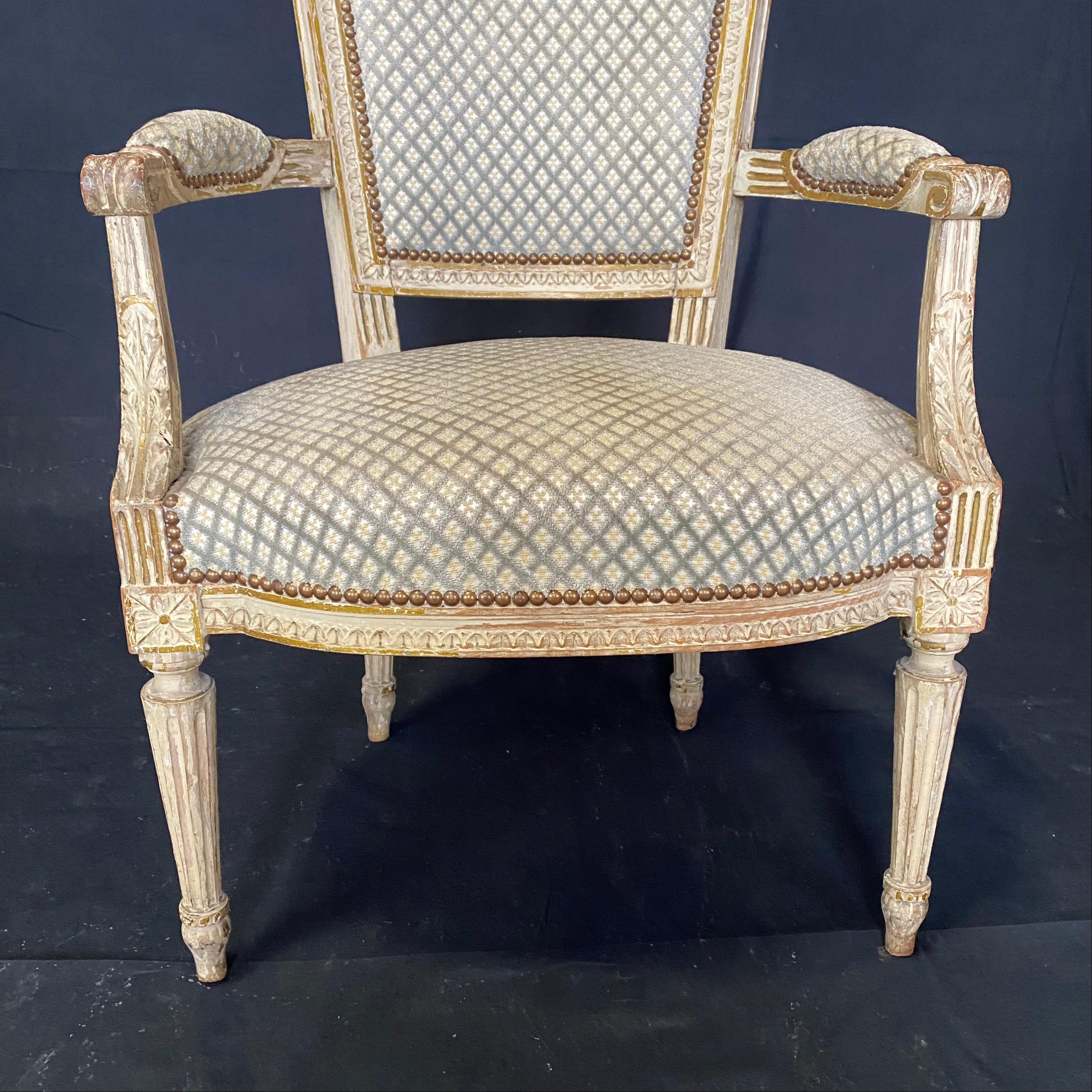 Upholstery Classic Pair of French Louis XVI 19th Century Armchairs For Sale