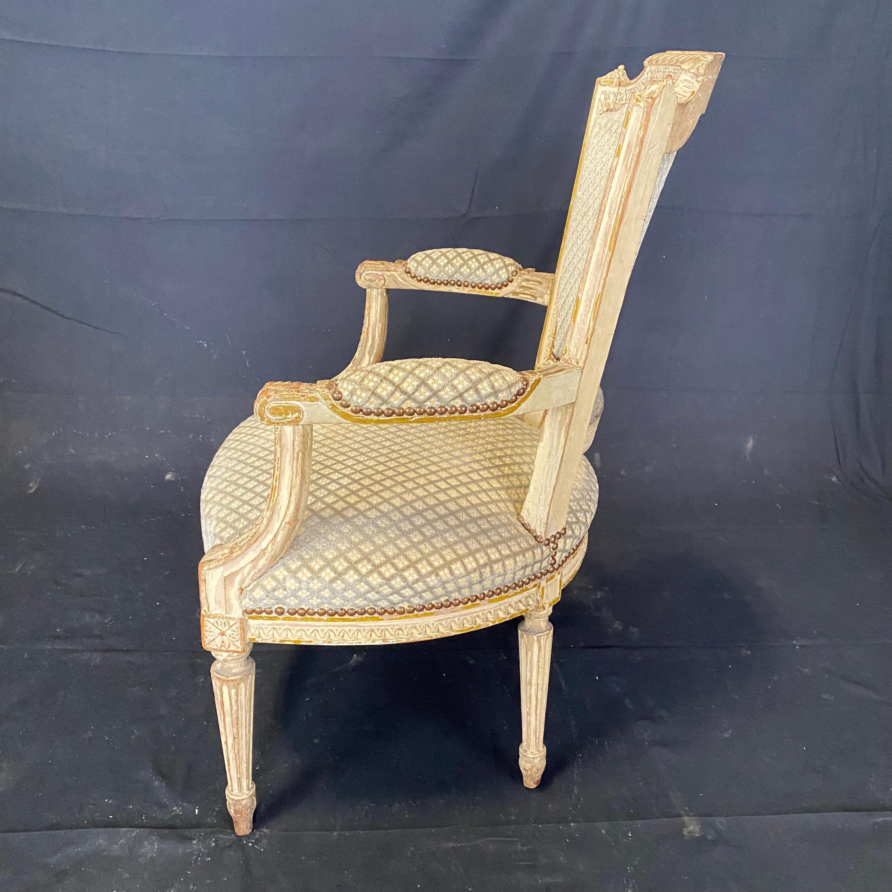 Classic Pair of French Louis XVI 19th Century Armchairs For Sale 2