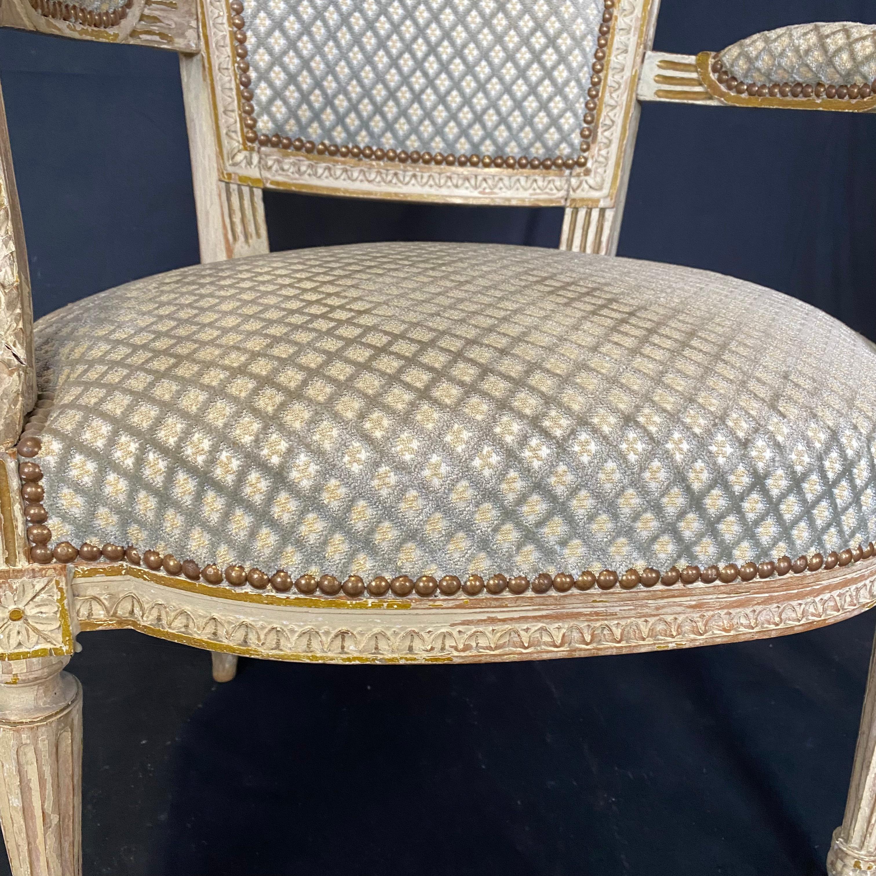 Classic Pair of French Louis XVI 19th Century Armchairs For Sale 4