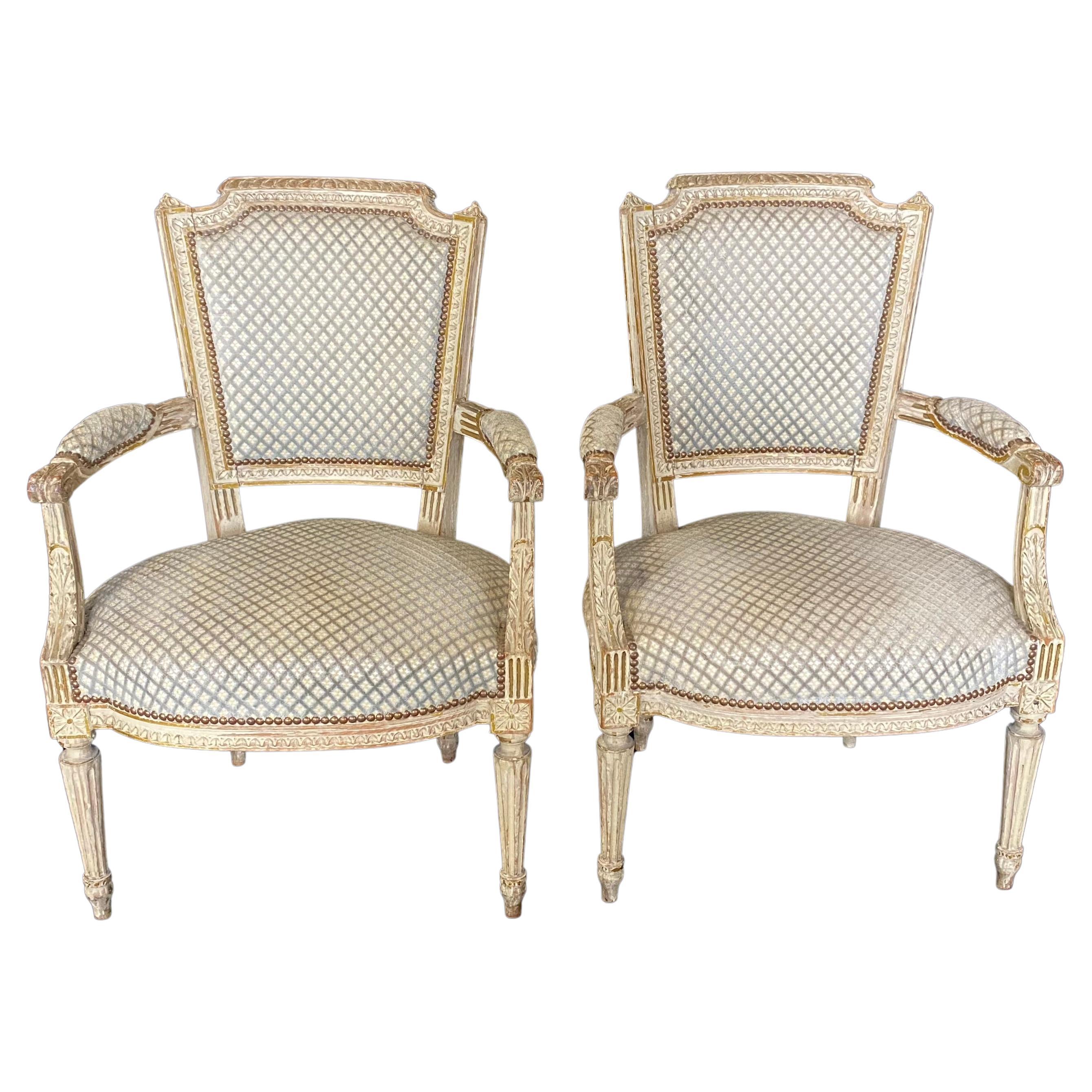 Classic Pair of French Louis XVI 19th Century Armchairs For Sale