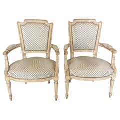 Antique Classic Pair of French Louis XVI 19th Century Armchairs
