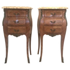 Classic Pair of French Marble Topped Louis XV Style Night Stands