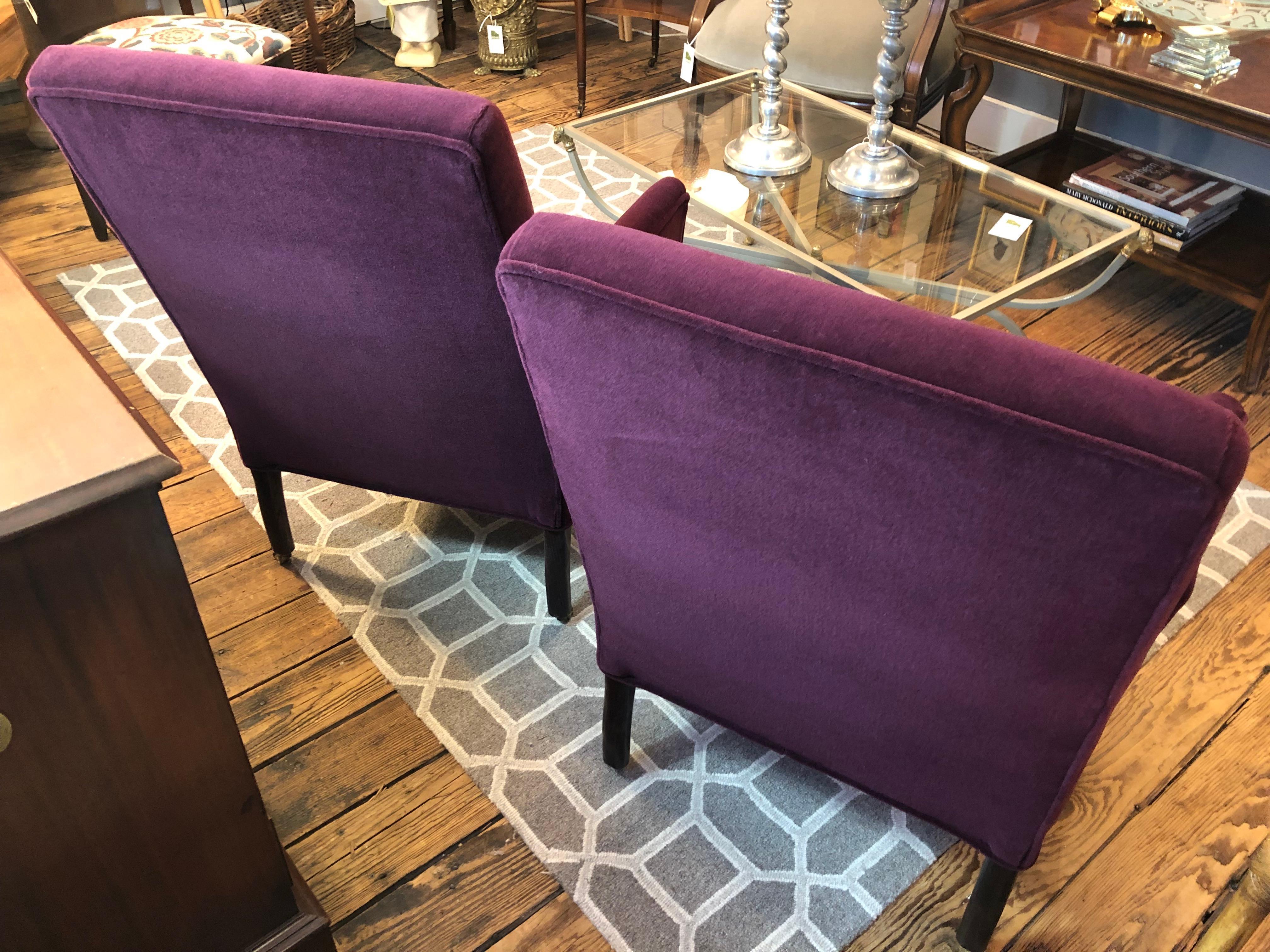English Classic Pair of Rich Purple Mohair George Smith La Rizza Club Chairs
