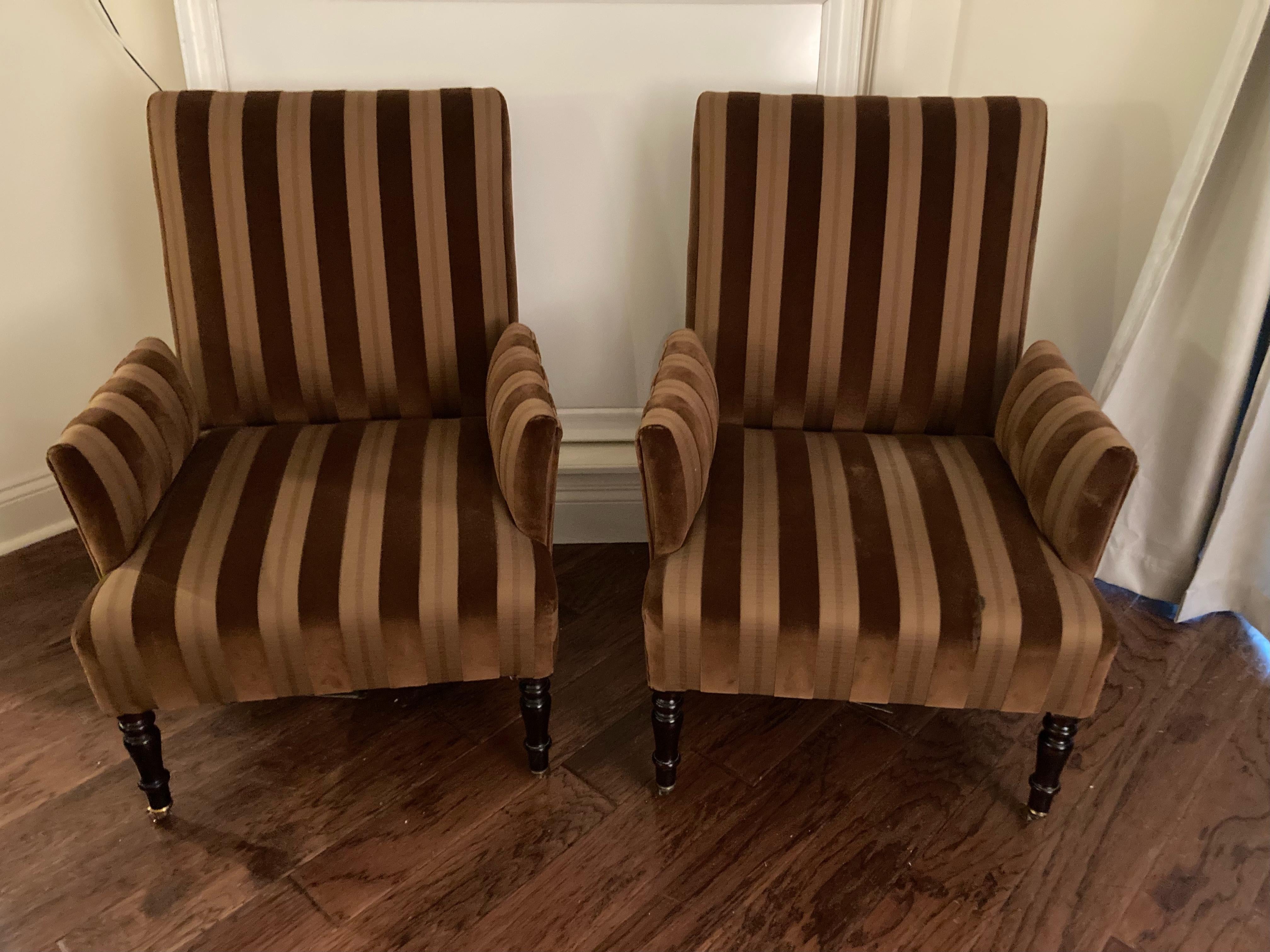 Classic Pair of Rich Purple Mohair George Smith La Rizza Club Chairs 7