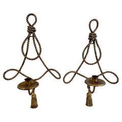 Vintage Classic Pair of Gold Twisted Iron Hollywood Regency Candle Sconces