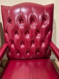 Classic Pair of Hancock & Moore Tufted Red Leather Armchairs