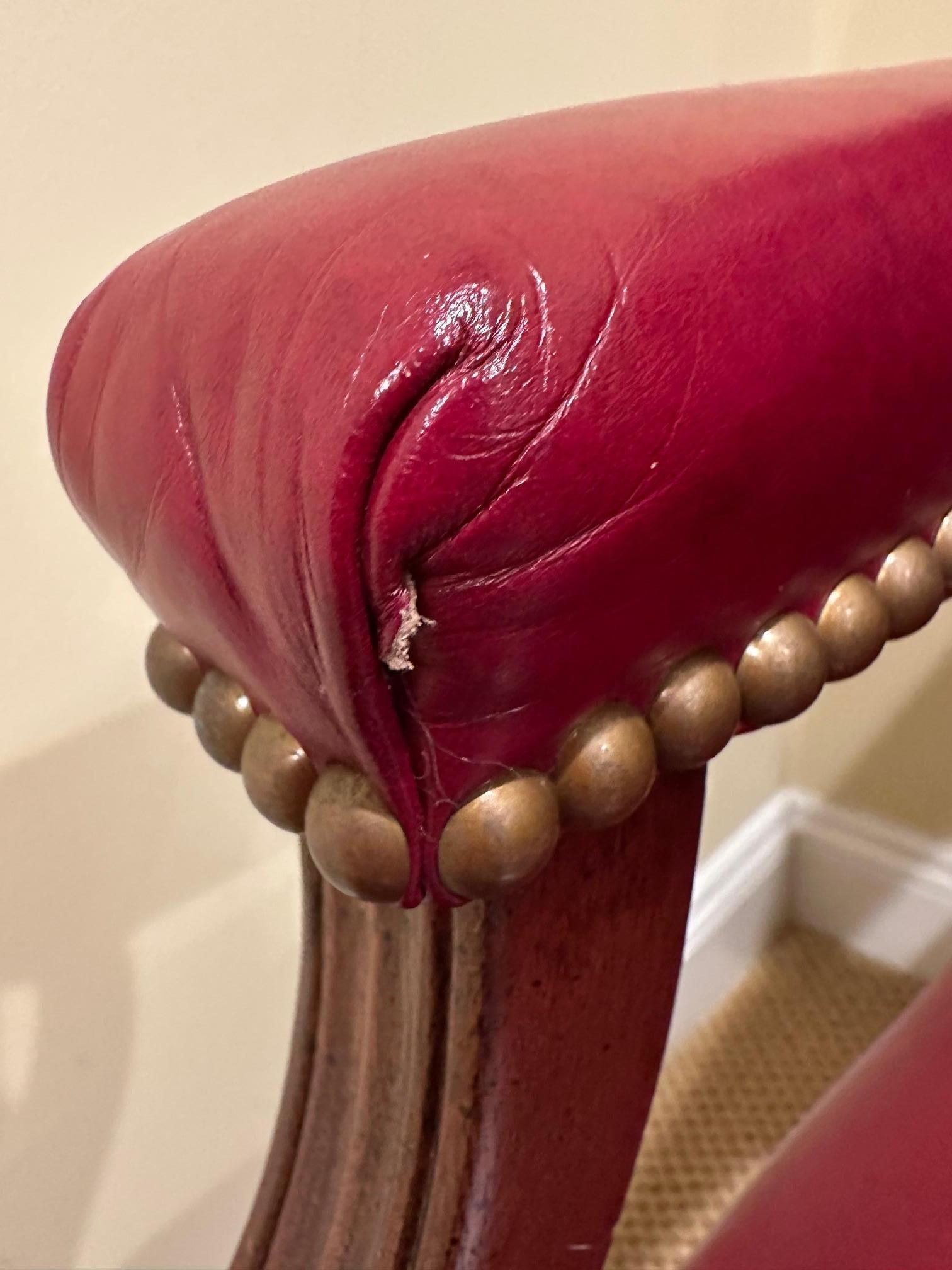 Classic Pair of Hancock & Moore Tufted Red Leather Armchairs For Sale 1