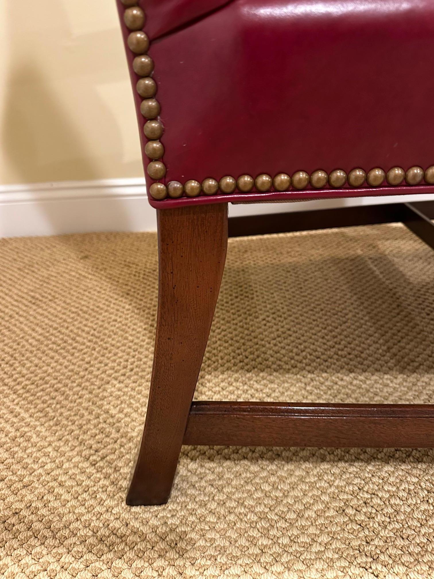Classic Pair of Hancock & Moore Tufted Red Leather Armchairs For Sale 3