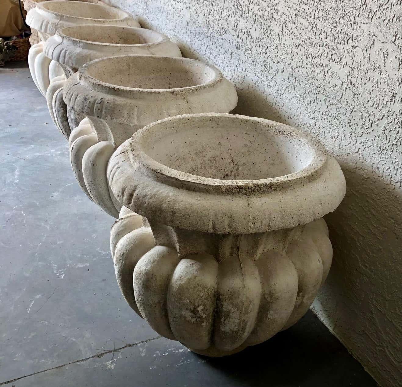 Neoclassical Classic Pair of Large Cast Stone Garden Urns