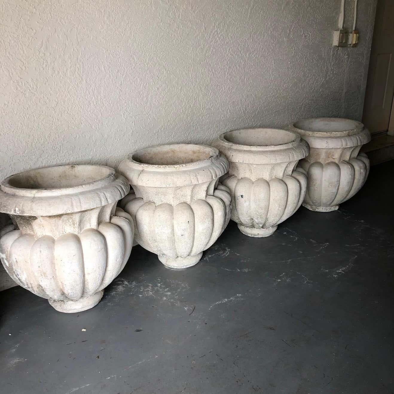 Mid-20th Century Classic Pair of Large Cast Stone Garden Urns