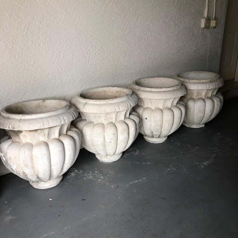 Mid-20th Century Classic Pair of Large Cast Stone Garden Urns For Sale