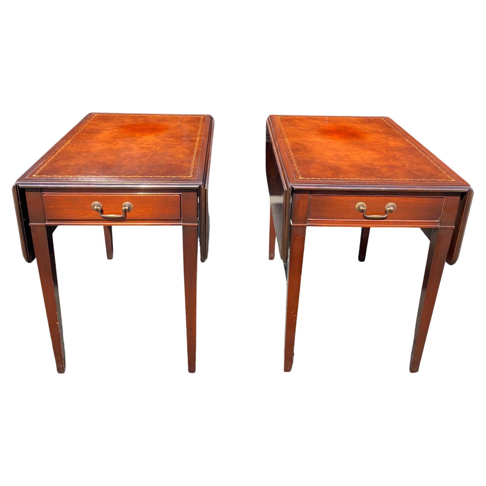 Classic Pair of Leather Top Pembroke Side End Tables
