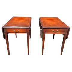 Classic Pair of Leather Top Pembroke Side End Tables