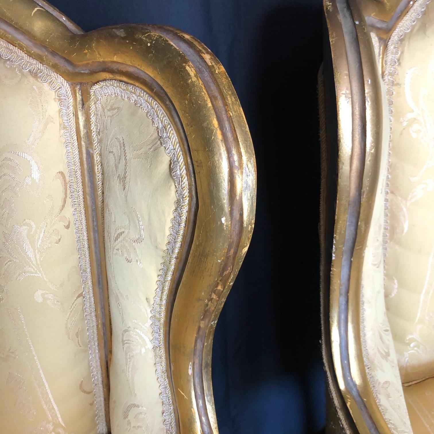 Classic Pair of Louis XV Style Giltwood Bergeres Armchairs 9