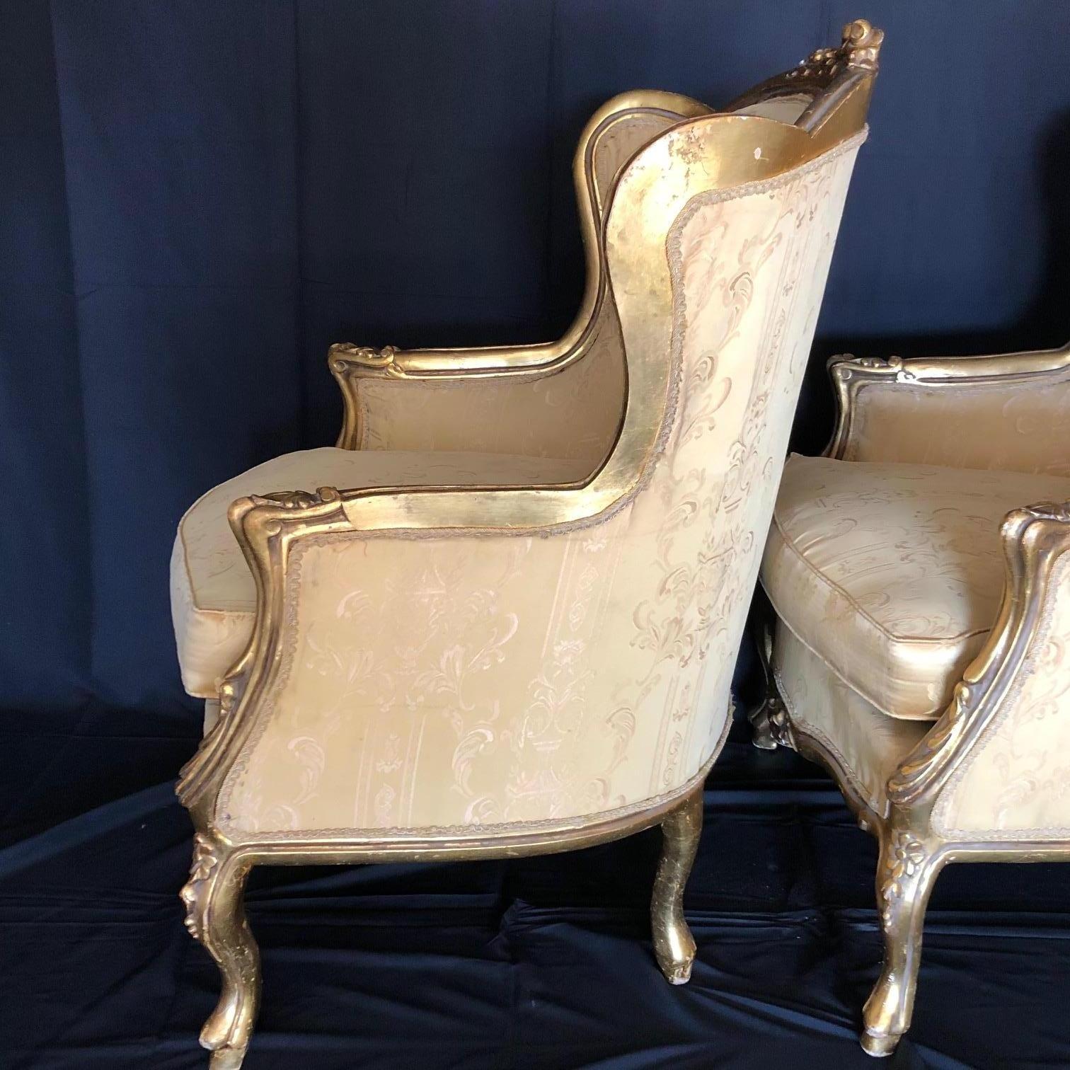 Classic Pair of Louis XV Style Giltwood Bergeres Armchairs 13