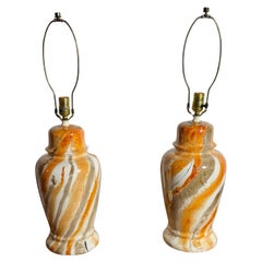 Classic Pair of Mid-Century Asian Style Ginger Jar Lamps in a Rich Luster Glaze
