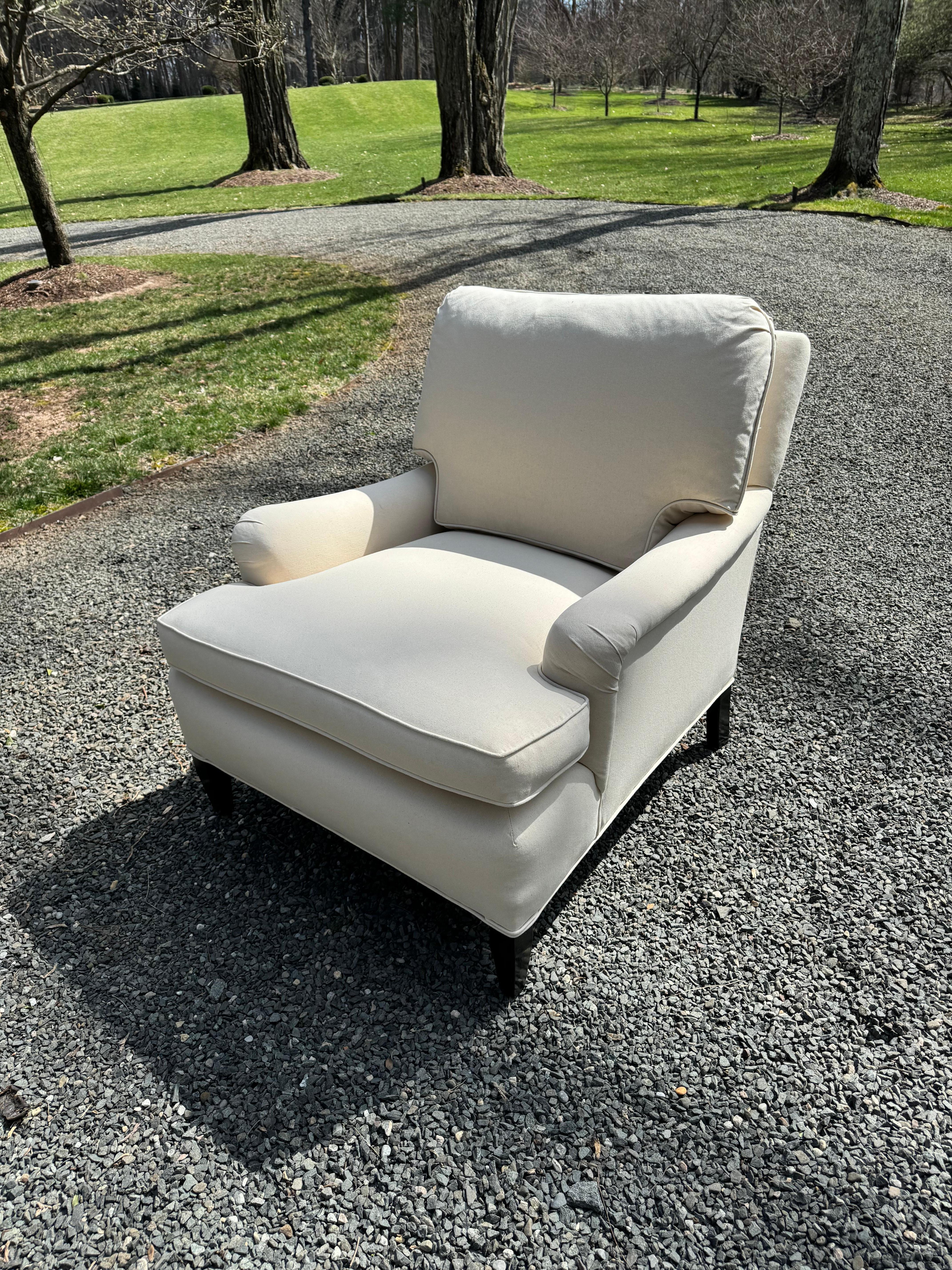 American Classic Pair of Newly Upholstered Off White Duck Club Chairs For Sale