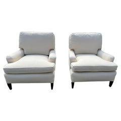 Retro Classic Pair of Newly Upholstered Off White Duck Club Chairs