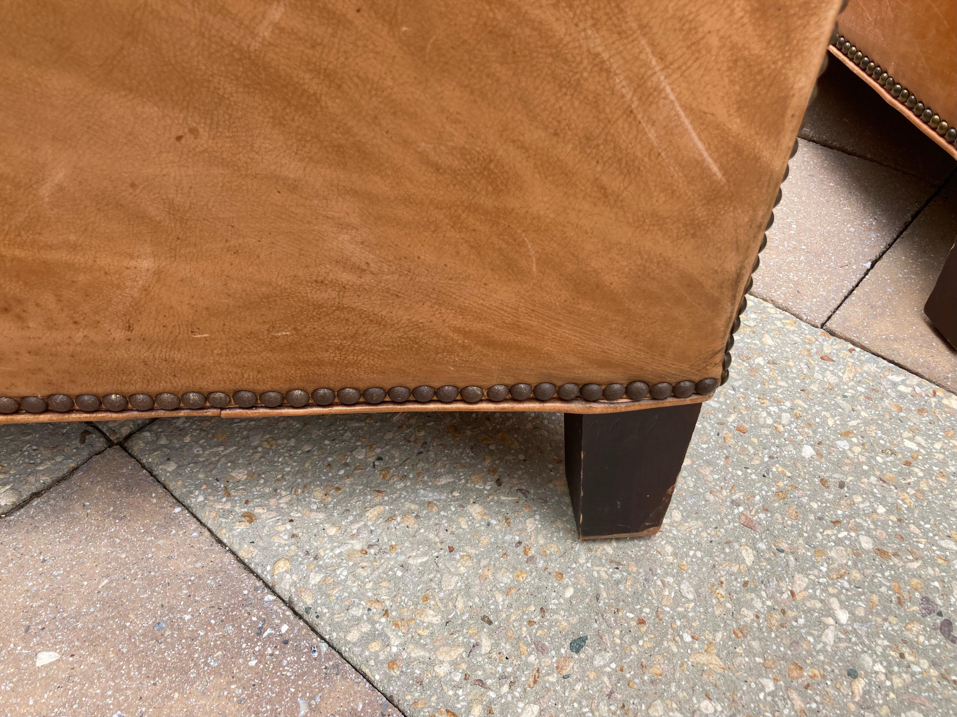 Classic Pair of Ralph Lauren Chesterfield Style Brompton Supple Leather Sofas In Good Condition In Hopewell, NJ