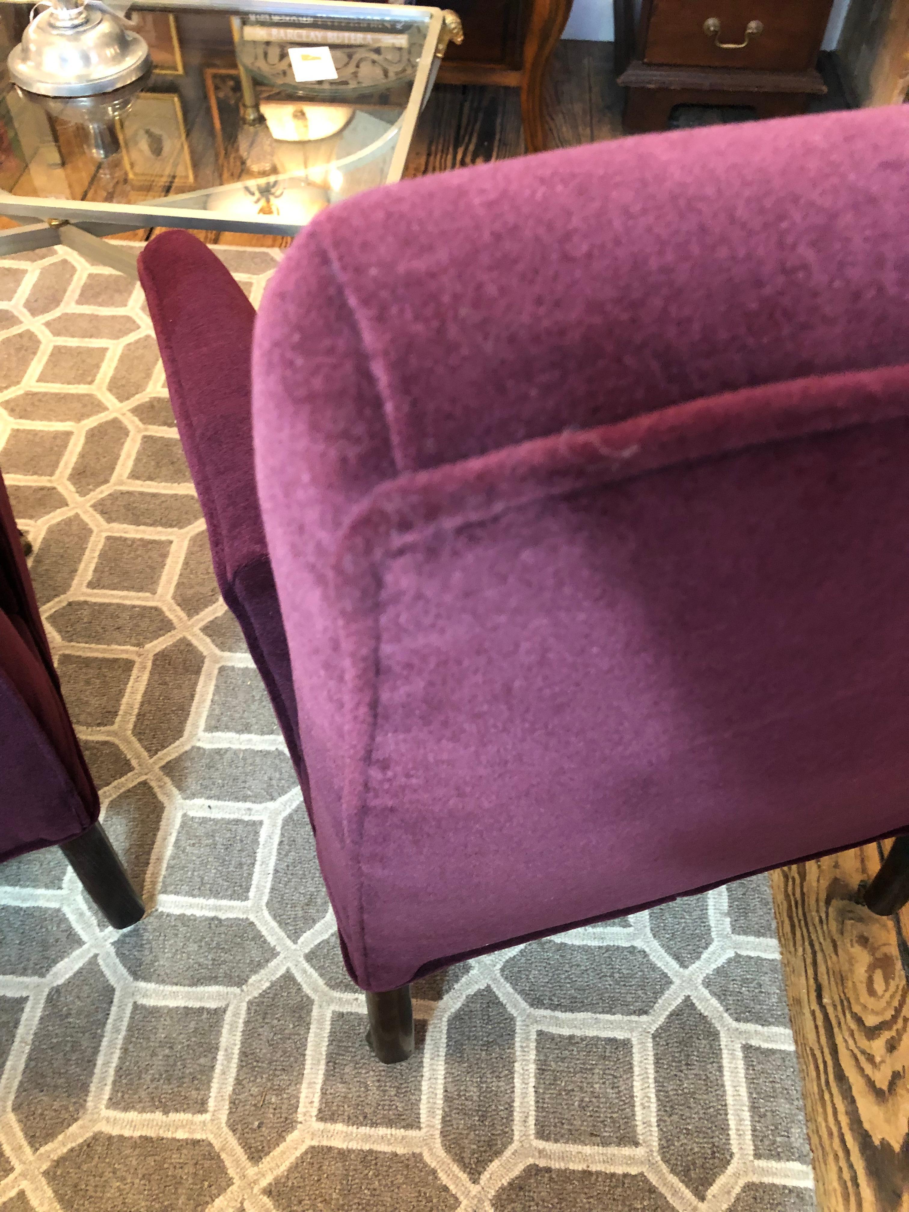 Classic Pair of Rich Purple Mohair George Smith La Rizza Club Chairs 5