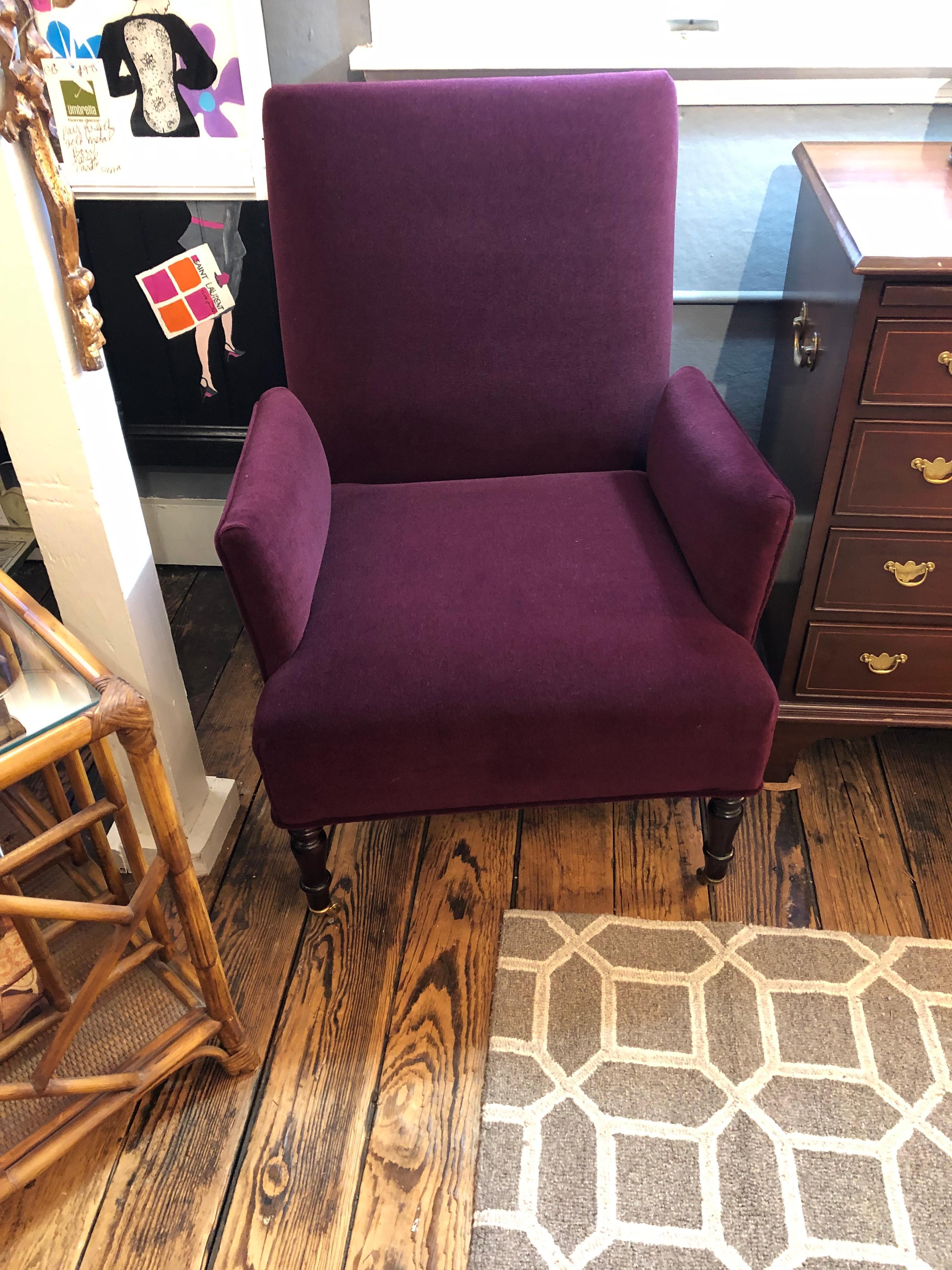 Classic Pair of Rich Purple Mohair George Smith La Rizza Club Chairs 2