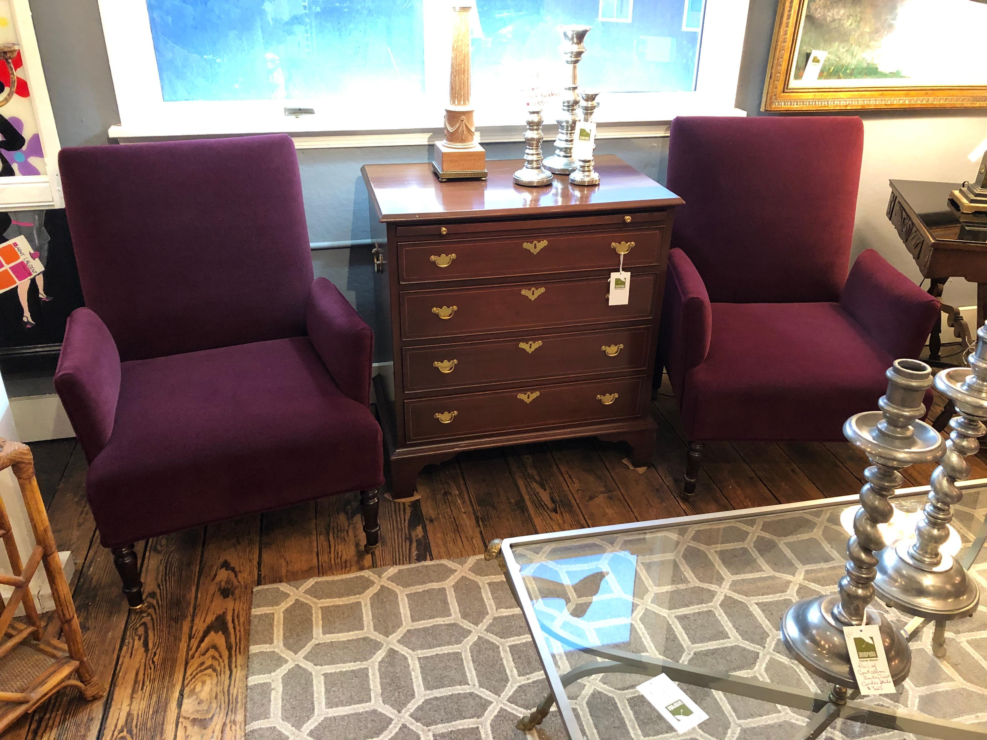 Classic Pair of Rich Purple Mohair George Smith La Rizza Club Chairs 3