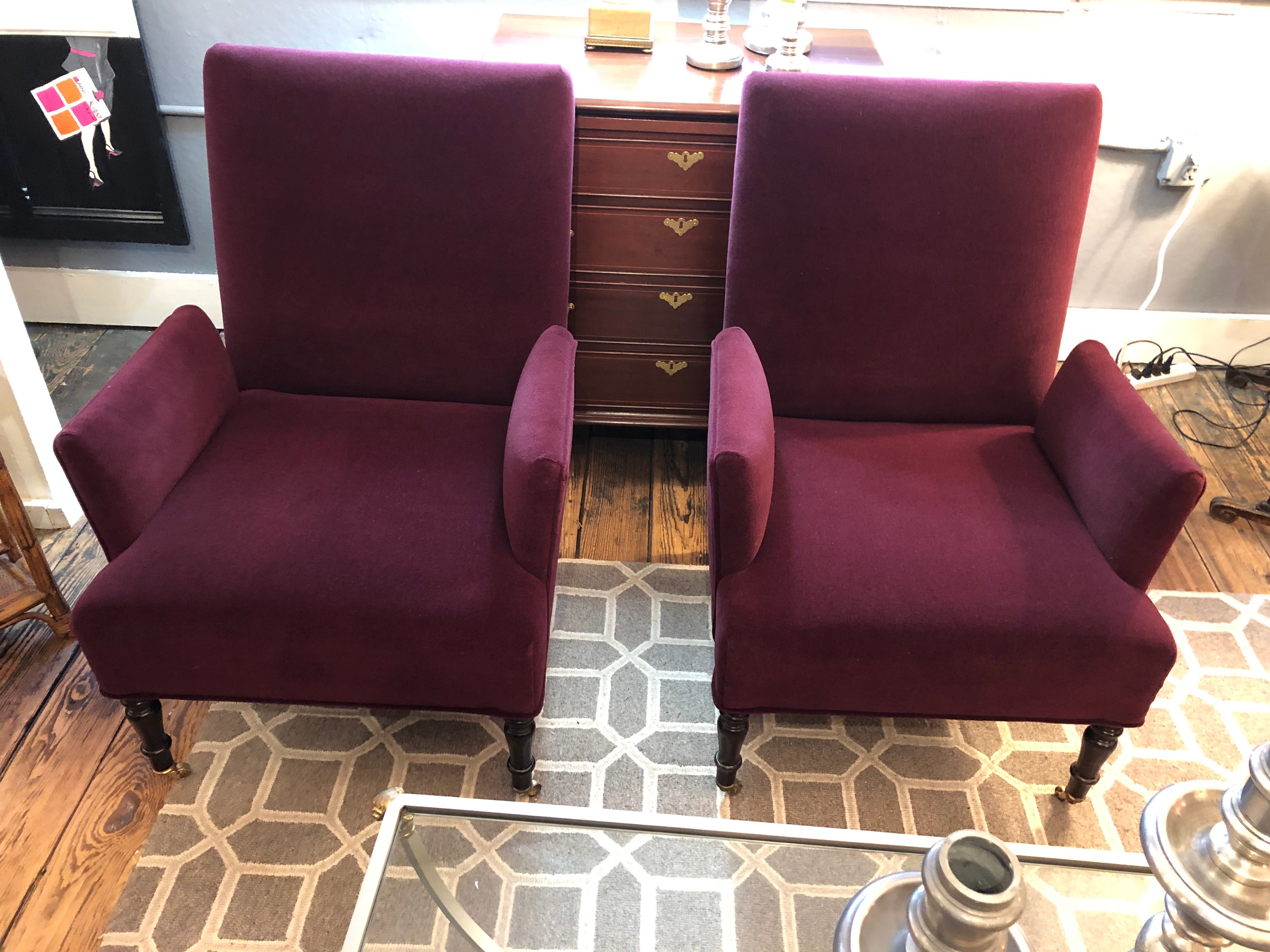 Classic Pair of Rich Purple Mohair George Smith La Rizza Club Chairs