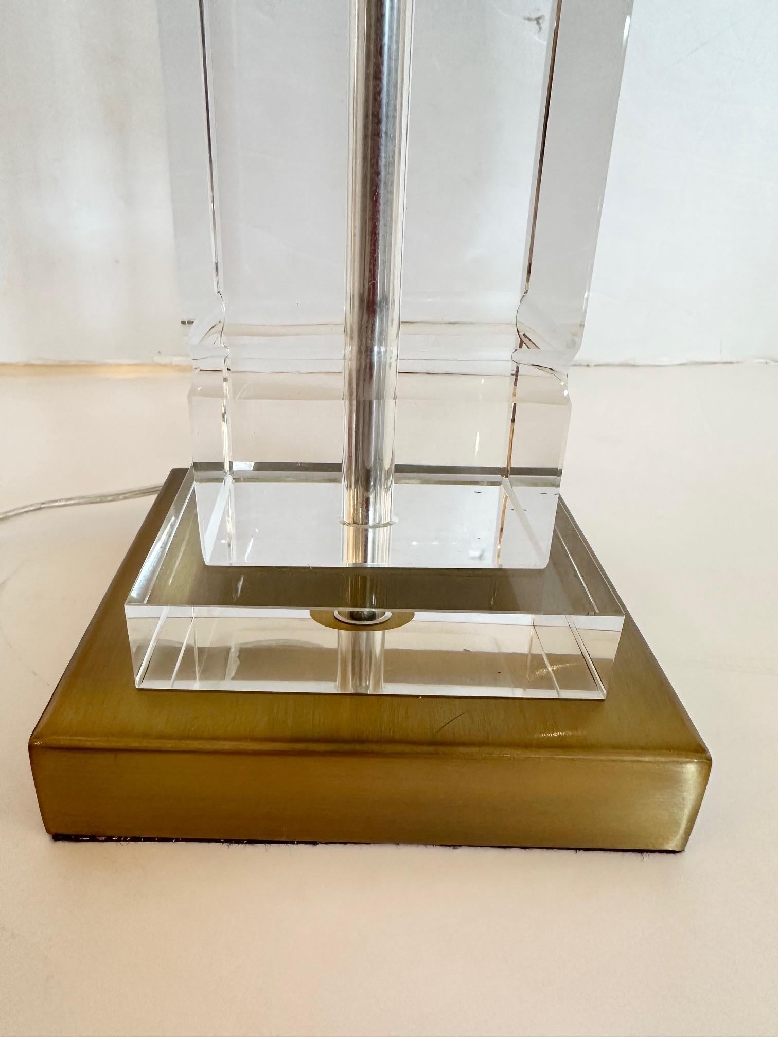 American Classic Pair of Sleek Glass Table Lamps with Crystal Finials For Sale