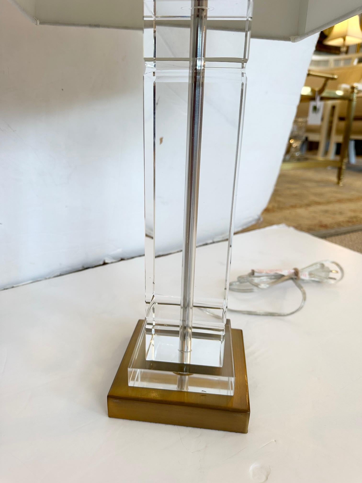 Classic Pair of Sleek Glass Table Lamps with Crystal Finials For Sale 1