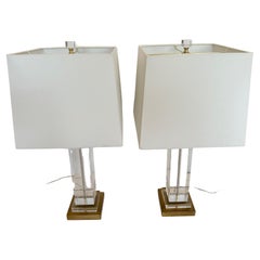 Classic Pair of Sleek Glass Table Lamps with Crystal Finials