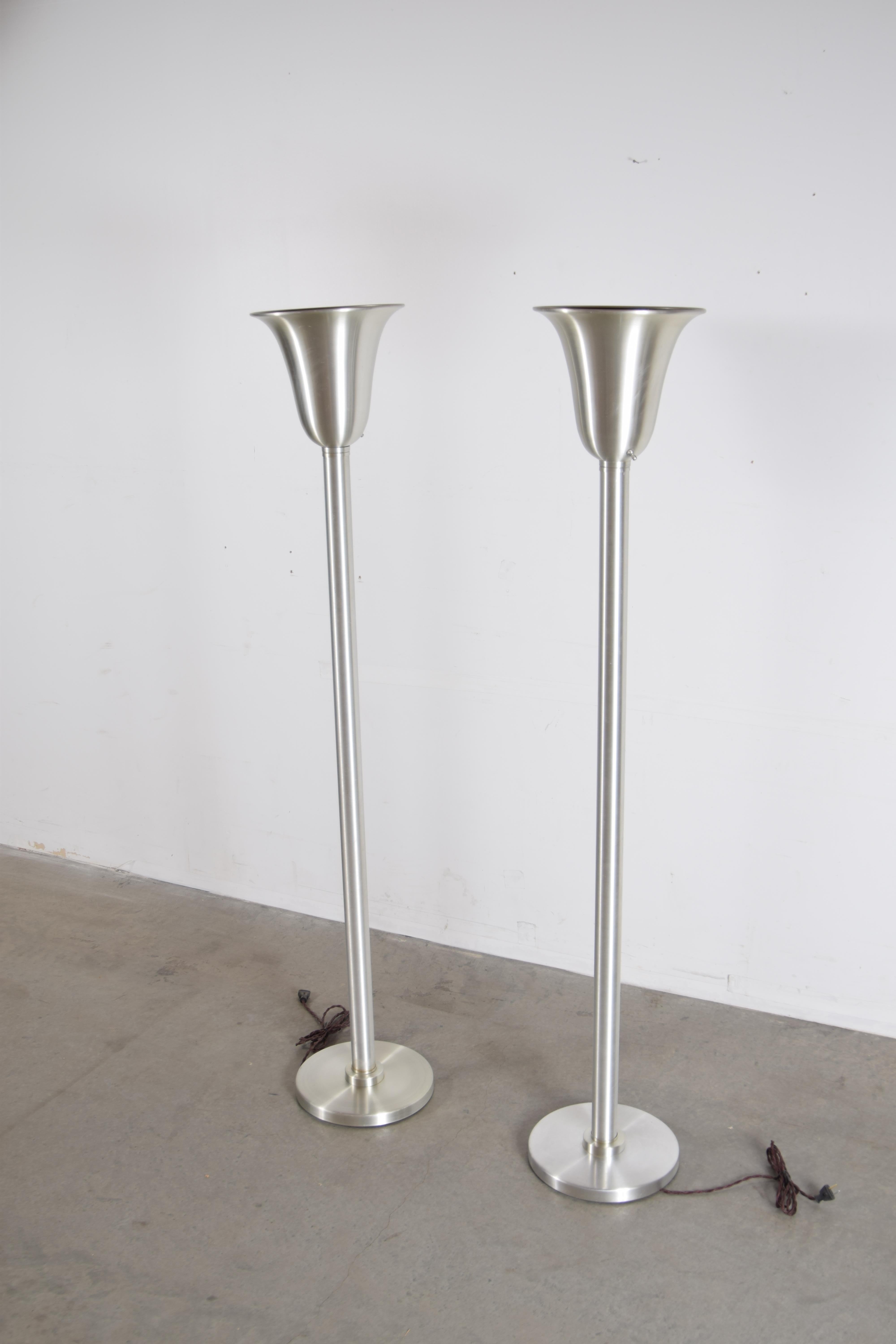 American Classic Pair of Spun Aluminum Torchieres Attributed to Russel Wright For Sale