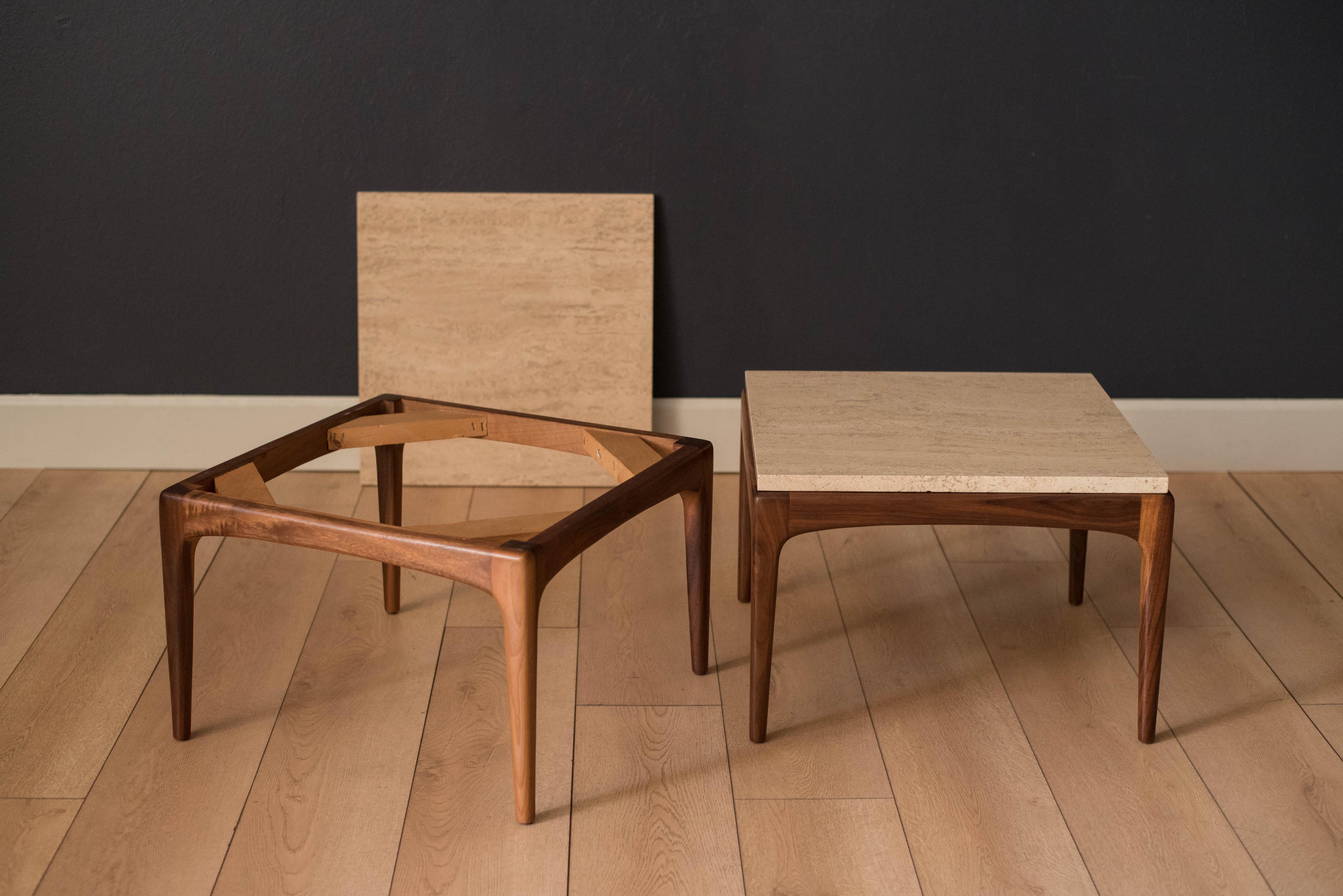 Classic Pair of Travertine and Walnut End Tables 2